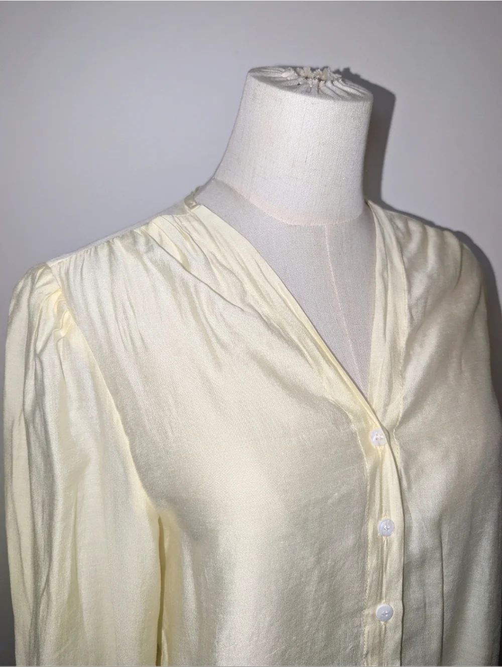 Pale Yellow V-Neck Button-Front Blouse - Picture 3 of 12